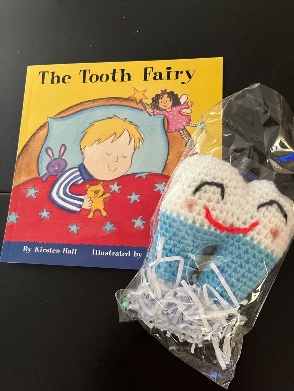 Kids Tooth Fairy Plush tooth holder-White and Light Blue..with book